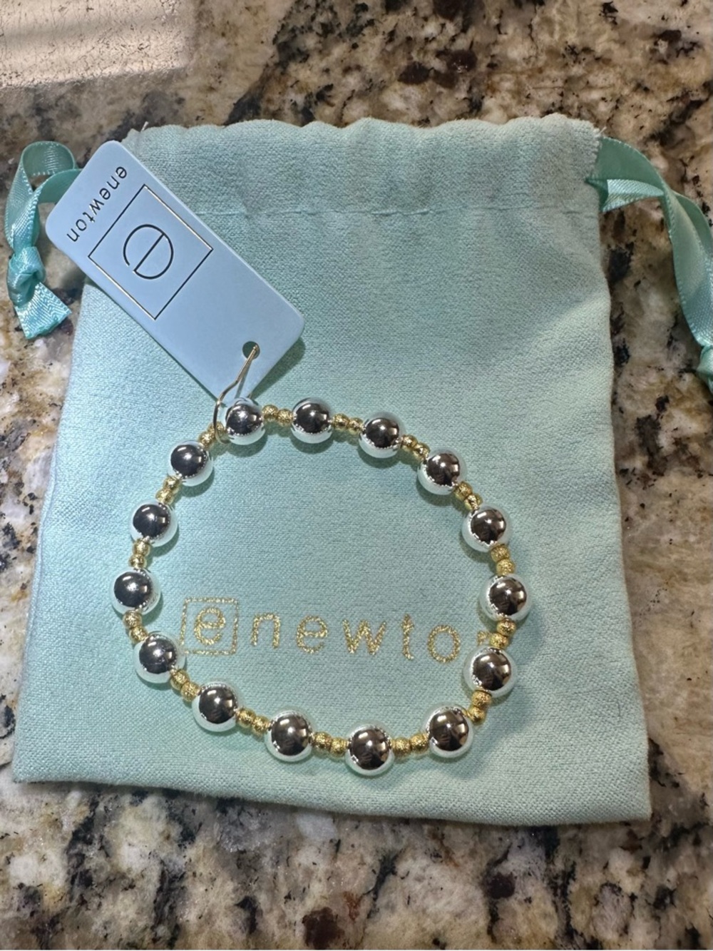Newton Silver & Gold Beaded Stretch Bracelet